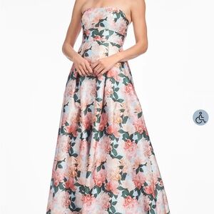 Sachin + Babi Strapless Floral Ball Gown in Blush and Forest Green